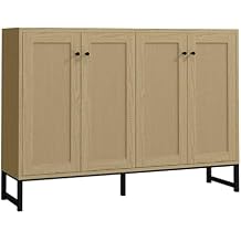 Panana Sideboard Accent Storage Cabinet with Rattan Decorated 4 Doors Dining Room Freestanding Kitchen Buffet Table Cupboard Natural