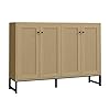 Panana sideboard accent storage cabinet with rattan decorated 4 doors dining room freestanding kitchen buffet table cupboard natural  urban country home decor