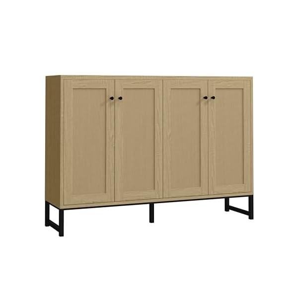 Panana sideboard accent storage cabinet with rattan decorated 4 doors dining room freestanding kitchen buffet table cupboard natural  urban country home decor