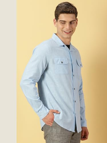 Image of Thomas Scott Men's | Solid | Full Sleeve | Regular Fit | 100% Cotton | Double Flap Pocket | Spread Collar | Casual Shirt