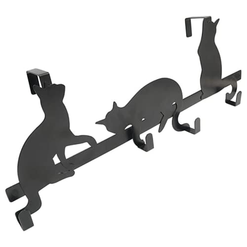 Evelots 2 Pack Over The Door 4 Hook Towel/Coat Rack Hanger Organizer, Kitty Cat Design-Easy No Tool Installation-Black Iron-Each Holds 20 Lbs. #TOP4