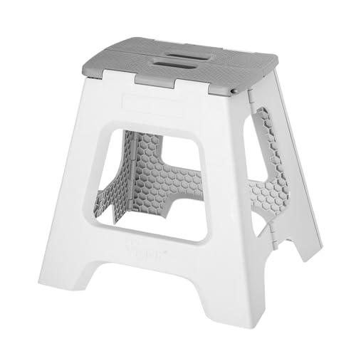 Vigar Taburete Plegable Compacto para Adultos, 40 cm Taburete Plegable Antideslizante para Casa, Dormitorio, Baño, Armario, Oficina, Soporta hasta 150 kg, Gris
