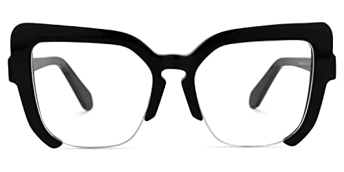 Image of Zeelool Vintage Cat Eye Semi-rimless Glasses Frame for Women with Non-prescription Clear Lens Valencia ZWA785041