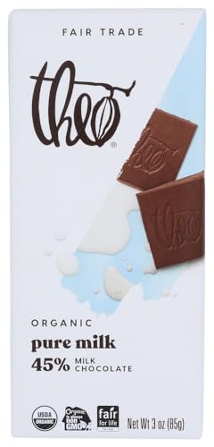 Theo Chocolate Organic Milk Chocolate Bar, 45% Cacao, 12 Count | Fair Trade