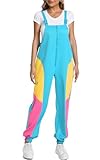 Yisfri Womens Retro 80s 90s One Piece Outfit Neon Windbreaker Overalls Theme Party Jumpsuit Rompers (US, Alpha, Small, Regular, Regular, Cyan)