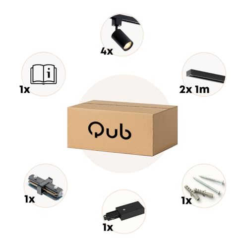Qub Focus III 1-Phasen Led Schienensystem - 200cm - 4x GU10 Spots Schienensystem lampen - 2x 1m Lichtschienensystem - I-Form - Deckenstrahler Schwarz - Erweiterbar & flexibel - LED-kompatibel