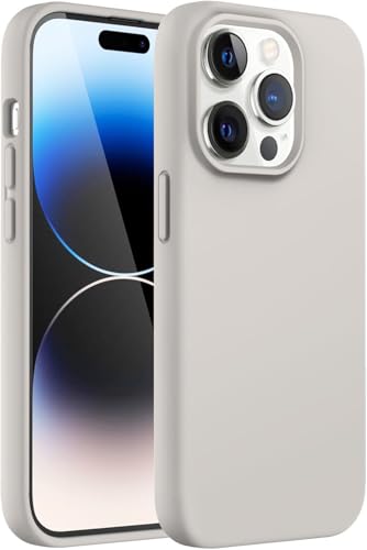 Image of DIZORO Liquid Silicone Compatible for iPhone 14 Pro Case Gel Rubber with Microfiber Lining Non-Slip Full Body Protective Shockproof Back Cover (Neo Stone, 6.1 inch), Offwhite