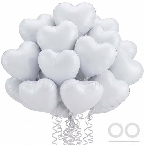 Image of 36 Pcs White Heart Balloons,18 Inch Heart Foil Balloons Valentine Balloon for Wedding Engagement Party Valentine Day Decorations