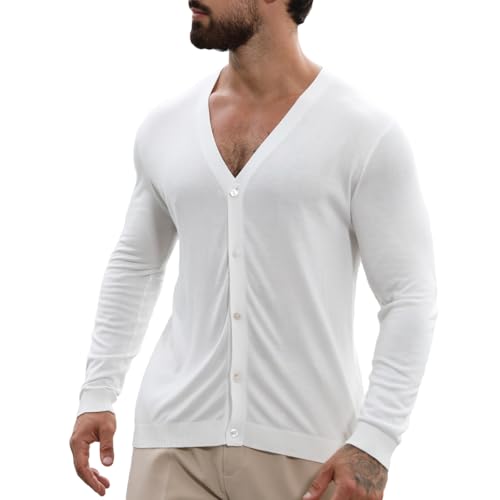Men's V Neck Cardigan Sweater Casual Lightweight Button Down Knitted Cardigan Sweater