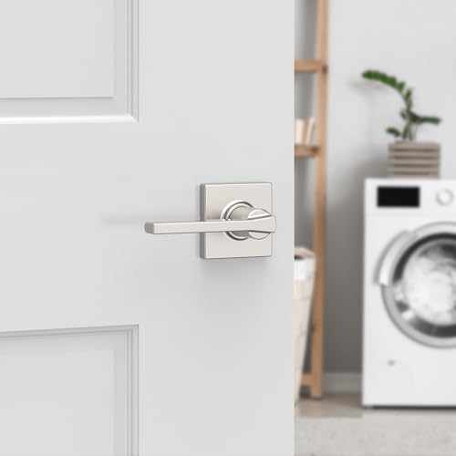 Image of Kwikset Casey Interior Passage Door Handle 2 Pack, Lever for Closet and Hallway Doors, Reversible Non-Locking Handle Lever, Satin Nickel, with Microban Protection