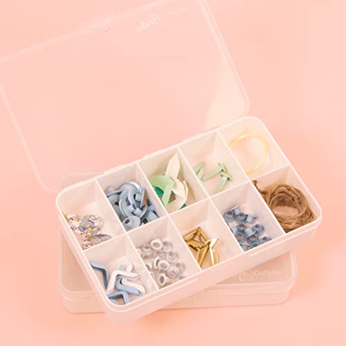 Image of Craftelier - Mini Organizing Box with 10 Compartments for Scrapbooking and Craft Materials | Dimensions 14.6 x 9.1 x 3.2 cm (5.75 inch x 3.6 inch x 1.25 inch) - Clear & White Color