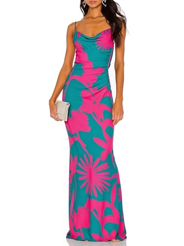 Image of Aigeman Women Spaghetti Straps Mermaid Evening Gown Wedding Guest Dress Drape Neck Lace Backless Formal Maxi Dress 21
