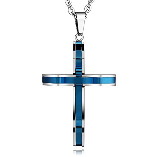 Pendentif acier inoxydable croix bleue homme bleu KZTHGNS