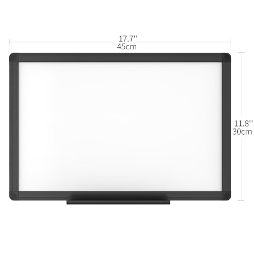 Image of VIZ-PRO Magnetic Dry Erase Board, 18 x 12 Inches, Black Aluminium Frame | Includes 1 Eraser, 2 Markers & 4 Magnets, Wall Mounted Whiteboard for School Office and Home