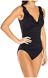 Lauren Ralph Lauren Beach Club Solid Ruffle Surplice One-Piece Black 10