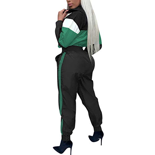 1 Piece Outfits Tracksuits Long Sleeve Hoodie Strip Jumpsuit Sweatsuit Green XL