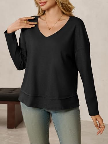 Image of Cicy Bell Womens Long Sleeve T Shirts V Neck Casual Flowy Tops Fall Fashion Loose Fit Basic Tees