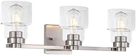 VELLAA® Wall Sconces 3 Mild Rest room Self-importance Mild Fixtures Brushed Nickel Chrome With Fashionable Clear Glass Shade Over Make-up Mirror, Black, Rustic Classic Inside Wall Mounted Tub mild For Farmhouse