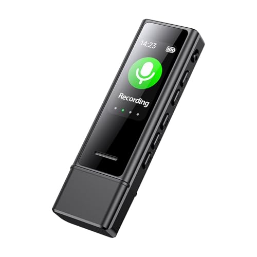 MURYE Grabadora de voz digital portátil con pantalla colorida, reproductor MP3 activado por voz, dictáfono largo para el aula
