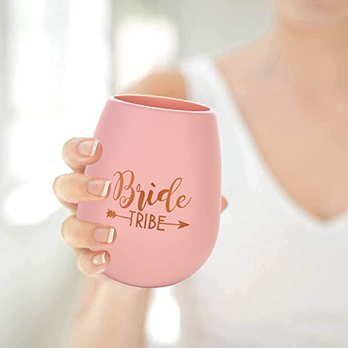Set Of 10 Bachelorette Party Silicone Wine Cups White Bride & Rose Gold Bride Tribe Cups, Bridesmaid Wedding Gift Party Favors #TOP2