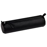 Clairefontaine 8320C   Trousse Scolaire Ronde Noire Ø5,5x22 cm en Véritable Cuir d'Agneau