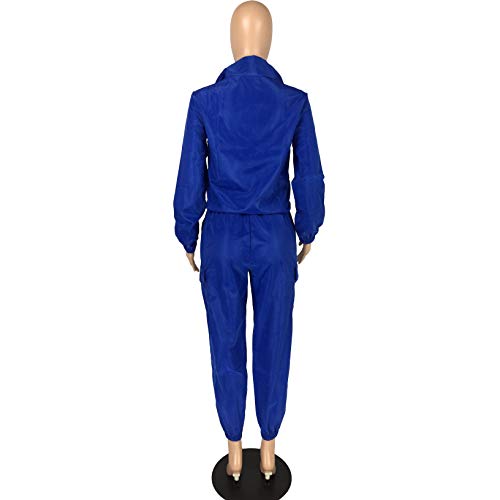 Eosiedur Women Colorblock 2 Piece Tracksuit Set Long Sleeve Adjustable Waist Pants Set Reflective Sweatsuit Small 0-2 Blue #TOP3