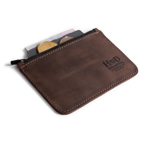 Hide & Drink, Rectangular Zippered Wallet Handmade from Full Grain Leather, Holds Up Folded Bills & Coins, Money Organizer, Travel Pouch, Everyday Accessories, Bourbon Brown, Small, Vintage