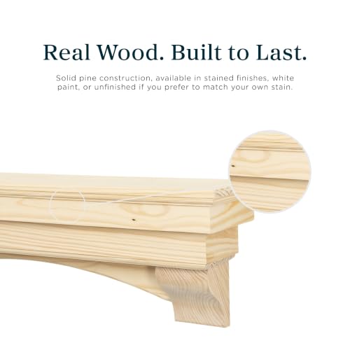 Image of MANTELSDIRECT Mantels Direct Salem Wood Mantel Shelf with Arched Corbels - Unfinished 48 Inch | Wooden Rustic Wall Mounted Shelf from Pine Wood - Perfect for Fireplaces, TVs & Decor