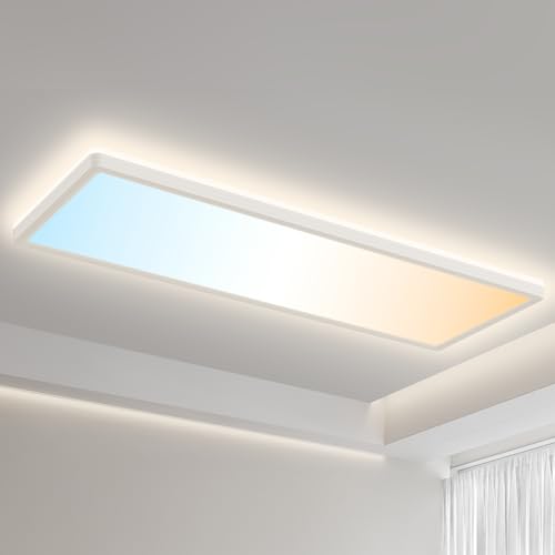 Deckenlampe, Led Deckenleuchte Dimmbar mit Fernbedienung Nachtlicht, 24W 2500LM 3000K – 6500K, Flach Lang Lampe Decke Led Panel Rechteckige Leuchten für Badezimmer Wohnzimmer Büro Backlight 58×20 cm., 9.34 €