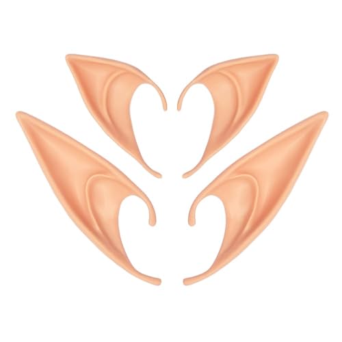 2 Pairs Latex Elf Ears: Soft Pointed Fairy & Vampire Ears for Cosplay Halloween and Live Broadcast Props(Does not include glue; you can apply eyelash glue or double-sided tape to the ear root.)