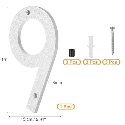 Grands numéros flottants modernes argent 9 pour porte extérieure mur - 2