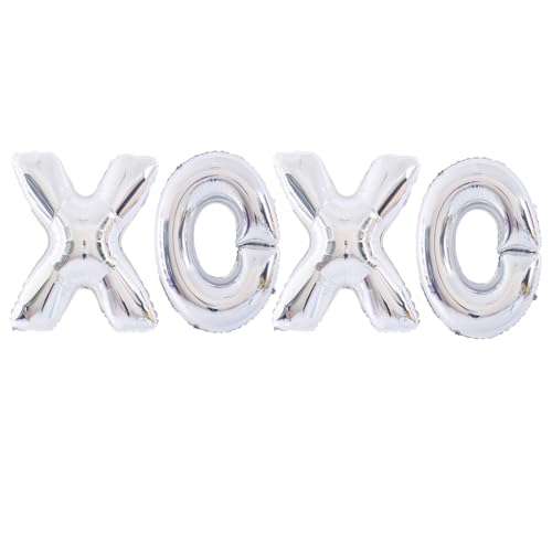 Soochat XOXO Balloons Valentine Letters Mylar Foil Balloons Engagement Valentines Day Wedding Marriage Bridal Shower Birthday Party Decor Photo Props Decorations (Silver)