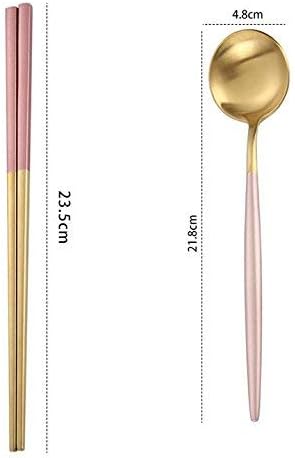 Mengbaobao MBB 2 Pairs of Chopsticks & 2 Spoons Flatware Set Dinner Stainless Steel - Pink Gold - Image 4