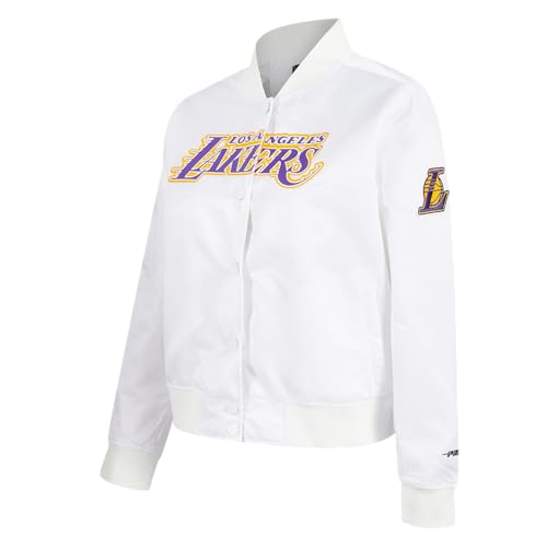 Pro Standard WOMENS NBA LOS ANGELES LAKERS CLASSIC CHENILLE SATIN JACKET WHITE M - Image 3