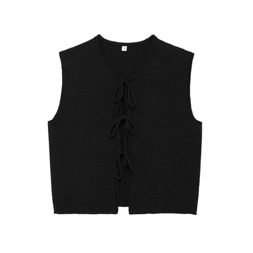 Coquette Knit Vests Tie Front Crochet Sweater Vest Women Sleeveless Cardigan Tank Tops Y2k Aesthetic