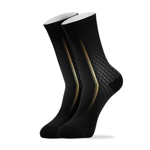 ALAZA Mens Crew Socks Compression Socks Cycling Running Athletic Socks Black Gold Geometric Metallic Breathable 2 Pack