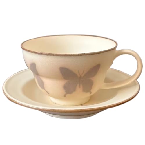 Ceramic Coffee Mugs/Cups set, Chinese Traditional Handmade Porcelain, High-temperature Underglaze, Tea Cups with Handle, Gift for Friends, Girlfriend, Colleagues, Supervisor, Family.(butterfly set)