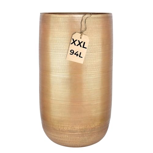 Marrakesch Camiel Pot de fleurs XXL en aluminium 71 cm de haut, doré mat - Pot de fleurs colonne de fleurs 94 l grand rond pour l'extérieur et l'intérieur - Pot de fleurs Camiel pour jardin, balcon et