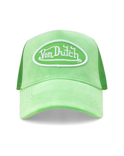 Von Dutch Unisex Trucker Hat - Velvet Curved Bill Mesh Back Retro Classic Adjustable Snapback Baseball Cap for Men and Women, Size One Size, Bright Green