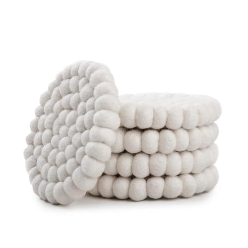 Rond Dessous de Verre en Boule de Feutre - sous Verres de Table 100% Laine Mérinos - Dessous de Plat Absorbant pour Boissons - Feutré à la Main au Népal par Woolygon - Multicolore - Lot de 5