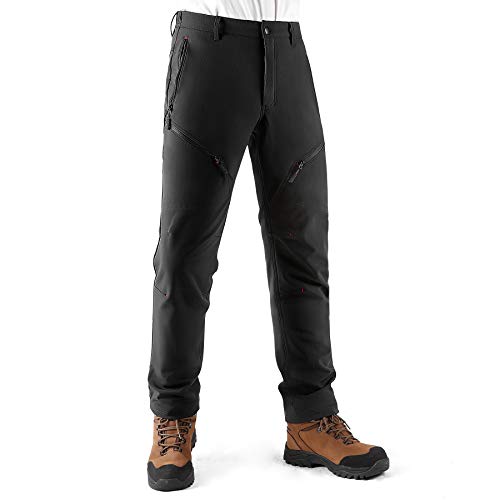 KUTOOK Pantalones Trekking Hombre Invierno Pantalones Soft Shell Hidrófuga Cálidos y A Prueba De Viento con Forro Polar para Senderismo Escalada Montaña(Negro,L)