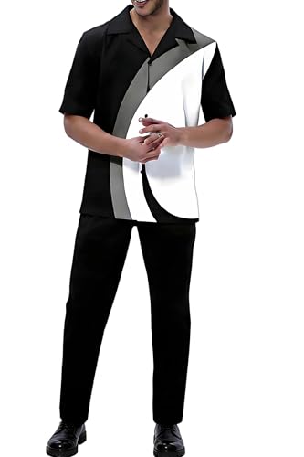 ZIBRAL Men's Fashion 2 Piece Dress Shirts Suits Short Sleeve Big Men Leisure Sets Formal Pants Sets ZM249-04-XXL