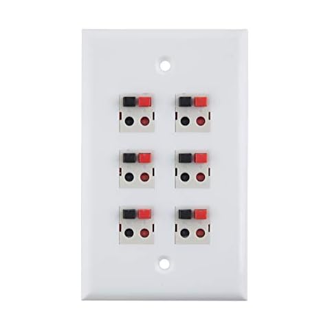 TENINYU 6 Port Speaker Jack Speaker Module Keystone Single Gang Wall Plate Speaker Wall Plate for Home Theater - White (6-Port) Cover