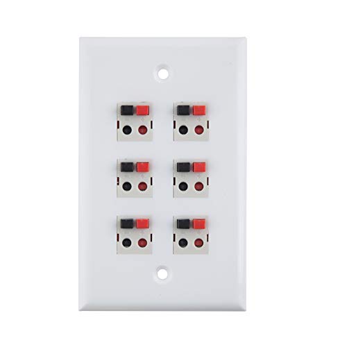 Placa de altavoz de 6 puertos para pared con conectores chapados y acabado en blanco