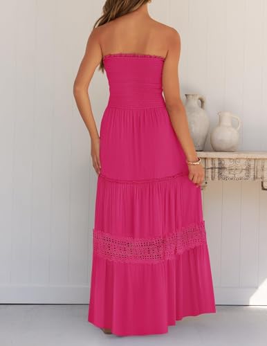 Image of ZESICA Women's 2026 Summer Boho Maxi Dresses Strapless Off Shoulder Lace Flowy A Line Beach Vacation Long Sundress