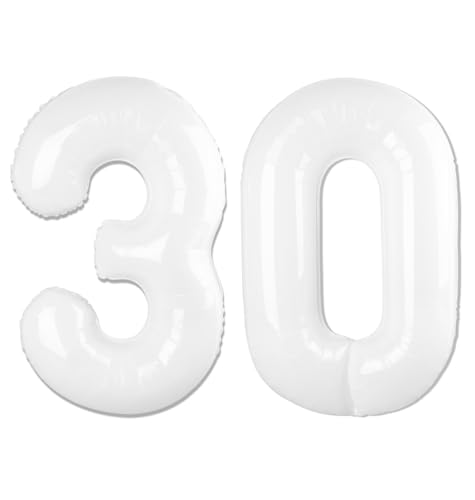 Image of White Number 30 Balloon 40 inch, Translucent 30 Number Balloons, 30th White Birthday Decorations for Women Men, 30 Year Old Party Supplies