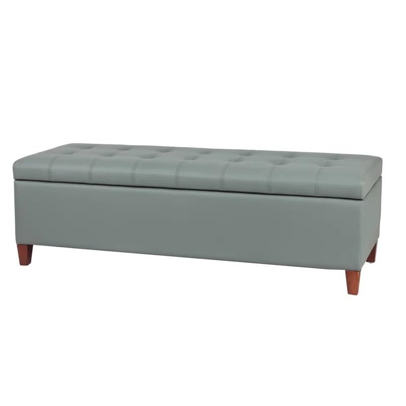 Image of LEGACY OF COMFORT Nysir 2 Seater Sofa Upholstered Ottoman Bench with Storage, for Living Room, Bedroom, Entryway (Greish Green Leather)