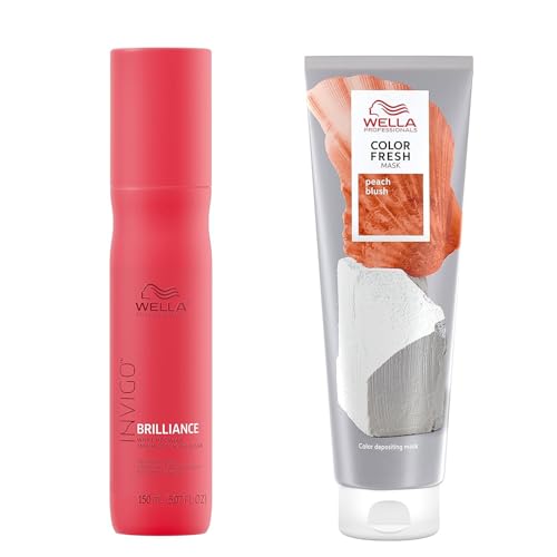 Wella Professionals Color Fresh Mask, Peach Blush, Natural Shade, Temporary Color, Damage Free, Color-Depositing Hair Mask With Avocado Oil + Invigo Brilliance Miracle BB Color Protection Spray
