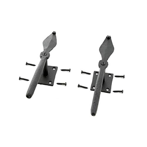 Renovators Supply Manufacturing Shutter Dogs 7 In. Decorative Spoon Shaped Black Wrought Iron Shutter Dogs With Mounting Hardware #TOP4