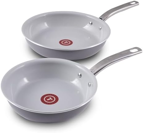 T-fal Fresh Gourmet Recycled Ceramic Nonstick Fry Pan Set, 2 Piece, 8, 10,5 Inch Oven Broiler Safe 500F Cookware, Pots and Pans, Grey